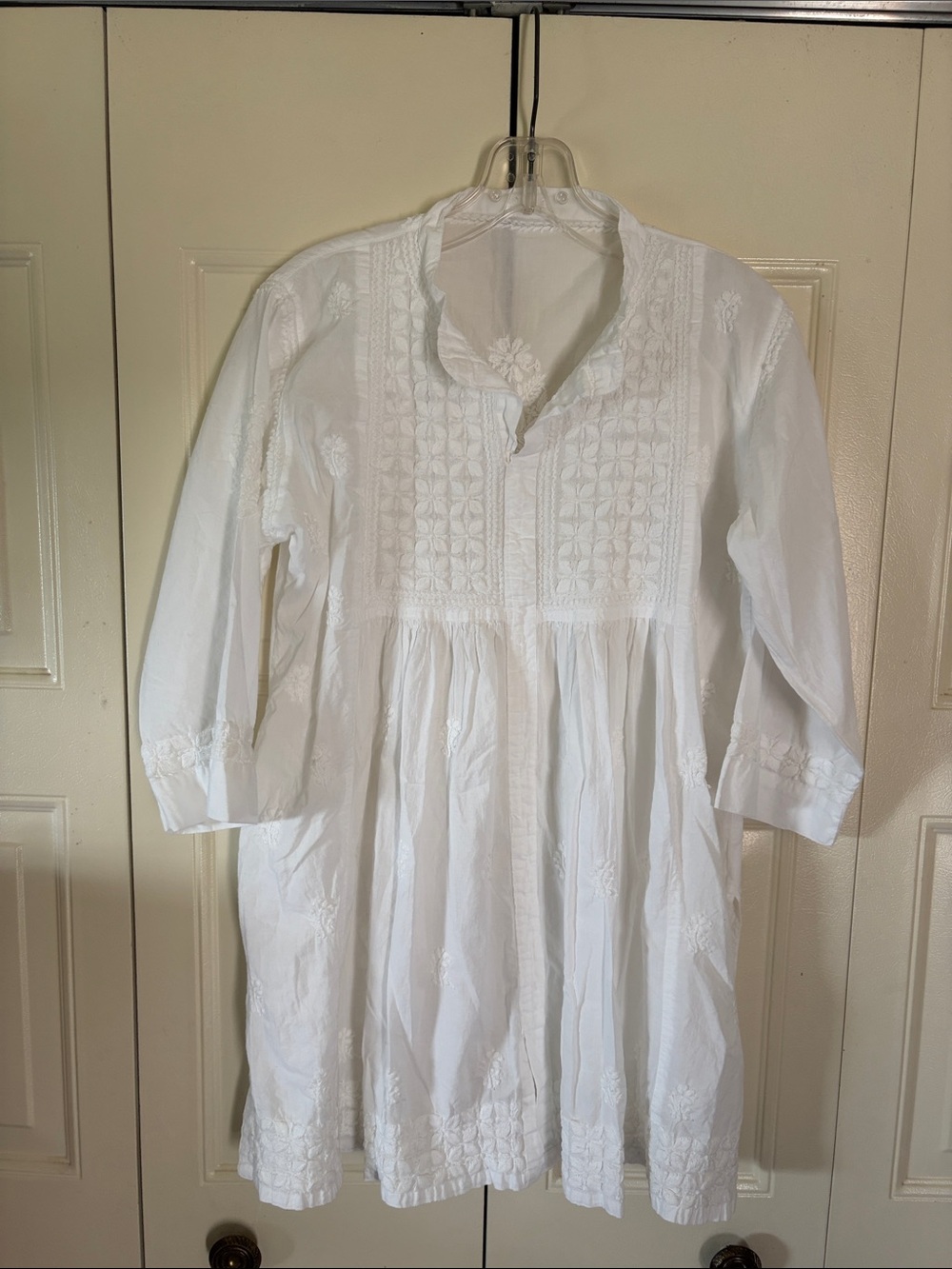 White Embroidered Cotton Tunic Dress